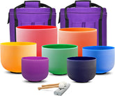A4 Gaia's Tears 6-12 Inch Colored Crystal Singing Bowls (7PCS with 4 Free Rubber Mallets)