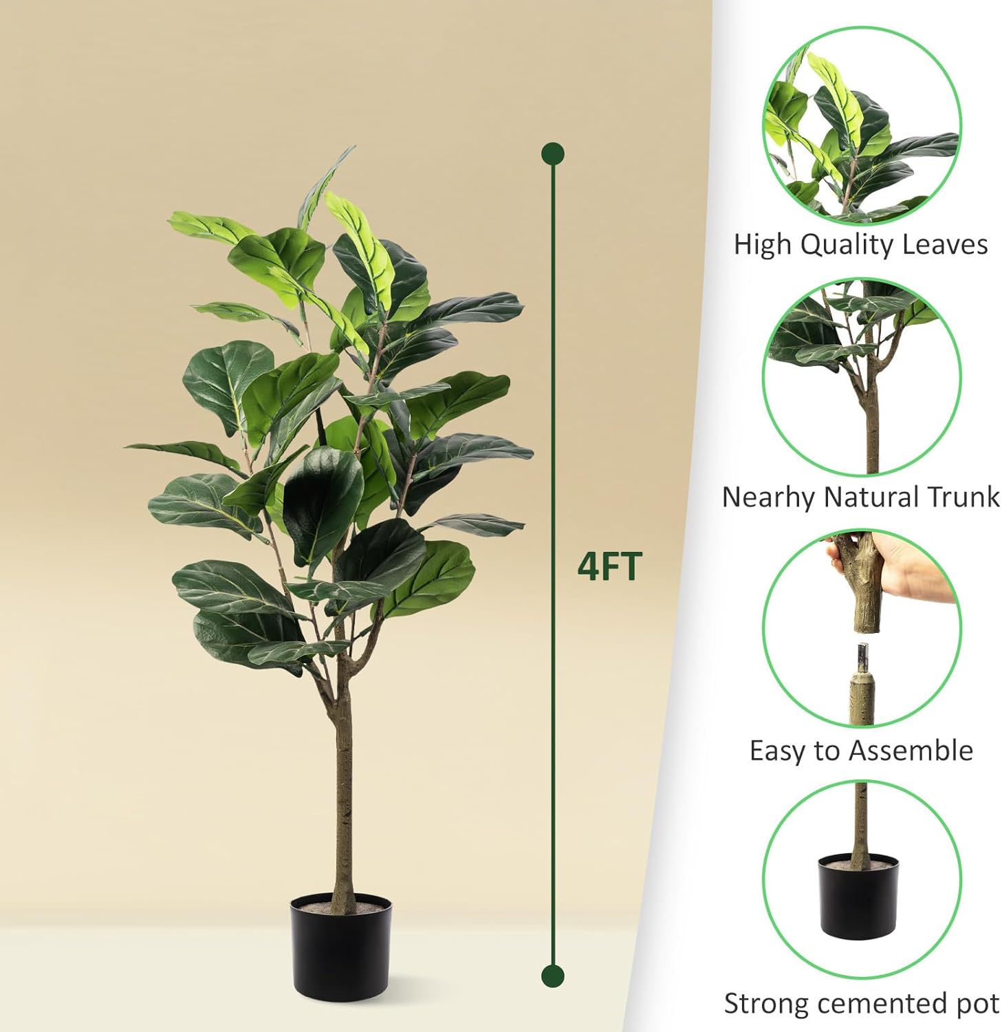 4' Artificial Fiddle Leaf Fig Tree