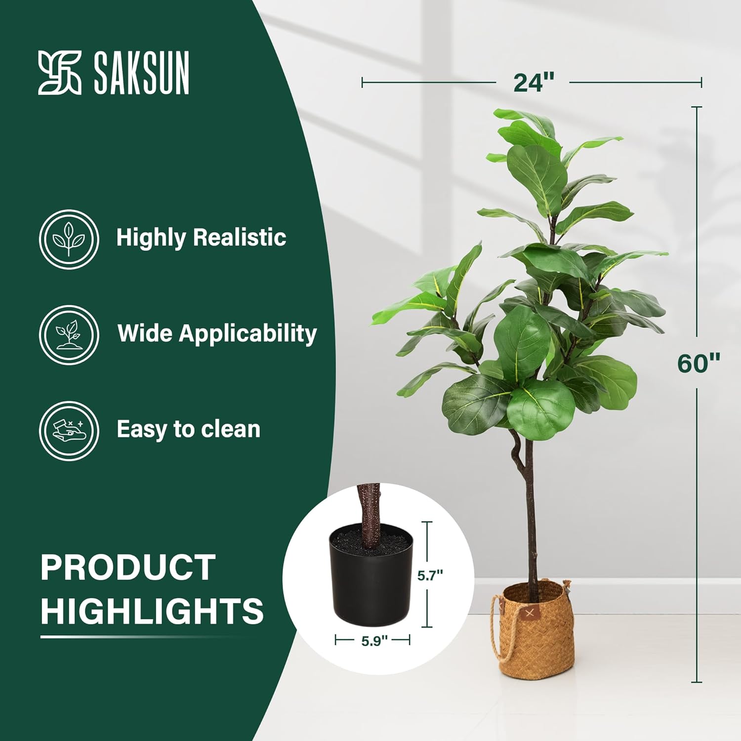 6' Artificial Fiddle Leaf Fig Tree