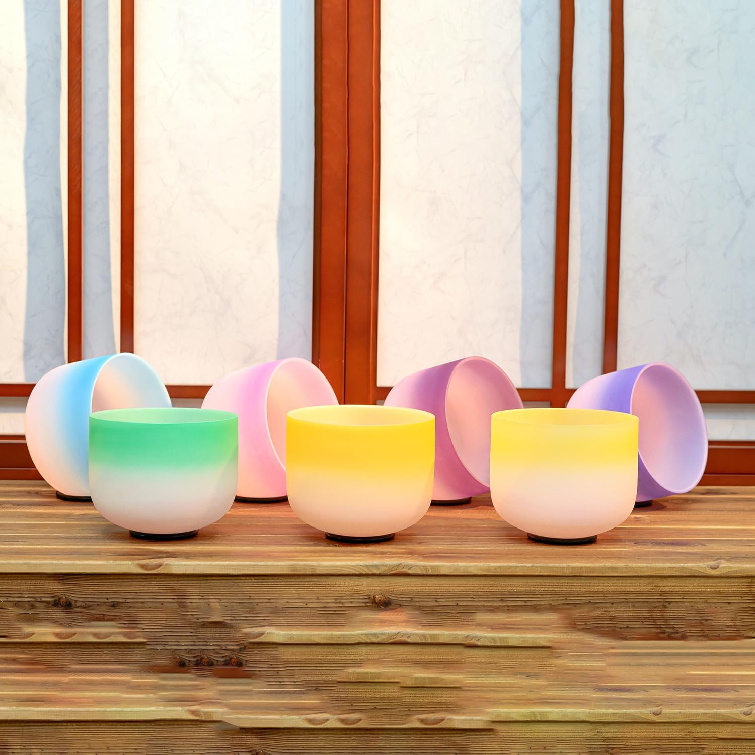 A4 Gaia's Tears 8-14 Inch Color Gradient Crystal Singing Bowls (7PCS with 4 Free Mallets)