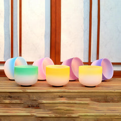 A4 Gaia's Tears 8-14 Inch Color Gradient Crystal Singing Bowls (7PCS with 4 Free Mallets)