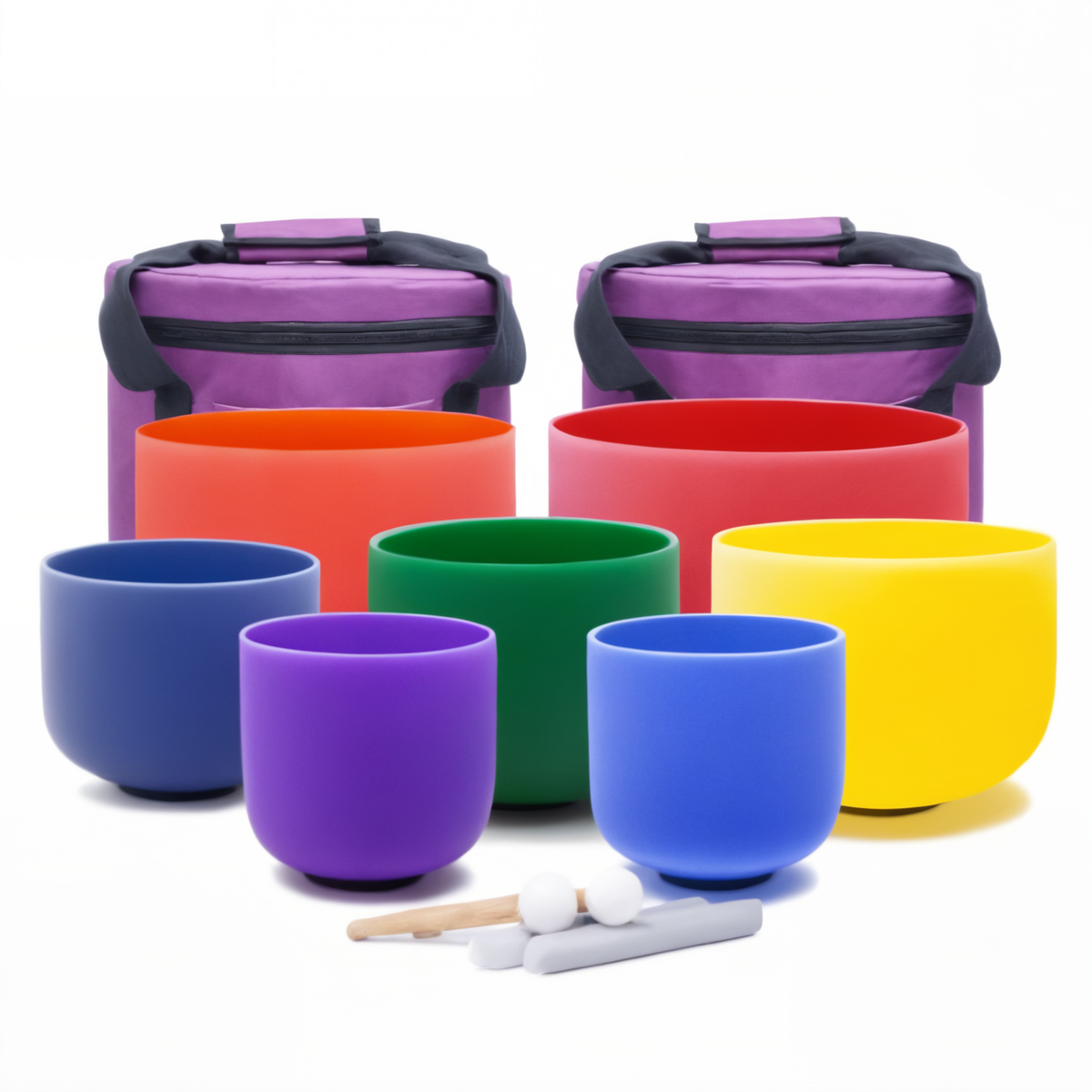 A4 Gaia's Tears 8-14 Inch Rainbow Crystal Singing Bowls (7PCS with 4 Free Mallets)